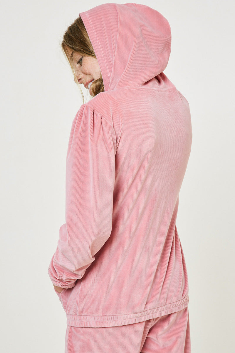 G10000 Pink Girls Velour Zip Up Hoodie Full Body