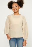 G10018-NATURAL Sparkly Puff Long Sleeve Top Detail