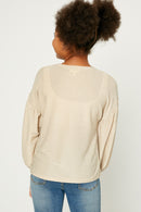 G10018-NATURAL Sparkly Puff Long Sleeve Top Back