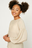 G10018-NATURAL Sparkly Puff Long Sleeve Top Front