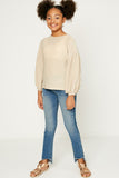 G10018-NATURAL Sparkly Puff Long Sleeve Top Full Body