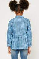 G10022-LIGHT DENIM Denim Peplum Long Sleeve Shirt Back