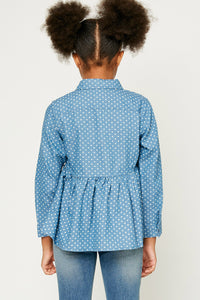 G10022-LIGHT DENIM Denim Peplum Long Sleeve Shirt Back