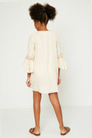 G11038-NAVY Bell Sleeve Tassel-Tie Mini Dress Back