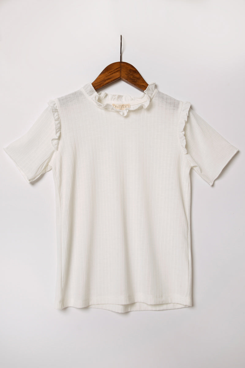 G11058-OFF WHITE Ruffle Collar Knit Top Alternate Angle