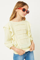 G11073-LEMON Ruffle Smock Waist Lace Top Front