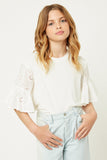 G11080-OFF WHITE Ruffle Lace Top Front