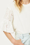 G11080-OFF WHITE Ruffle Lace Top Front Detail