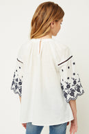 G11105-OFF WHITE Embroidered Sleeve Tunic Top Back