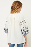 G11105-OFF WHITE Embroidered Sleeve Tunic Top Back