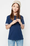 G2028 Navy Girls Plaid Trimmed T-Shirt Front
