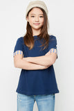 G2028 Navy Girls Plaid Trimmed T-Shirt Front 2