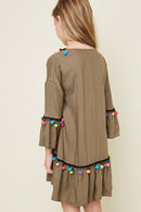 G2035 ARMY Decorative Pom Pom Tunic Back