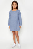 G2042 NAVY Long Sleeve French Terry Dress Front