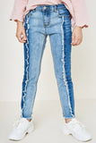 G2067-DENIM Two Tone Frayed Jeans Front