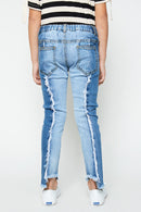 G2067-DENIM Two Tone Frayed Jeans Back