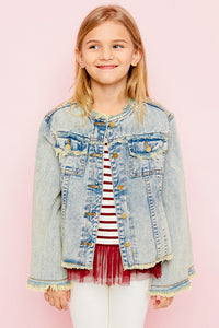 G2148 FADED DENIM Bell Sleeved Denim Jacket Front