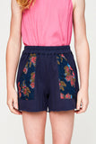 G2245 NAVY Floral French Terry Shorts Half Front