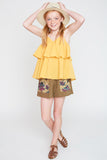 G2245 Olive Girls Floral Printed French Terry Shorts Full Body