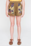 G2245 Olive Girls Floral Printed French Terry Shorts Front