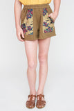 G2245 Olive Girls Floral Printed French Terry Shorts Front 2
