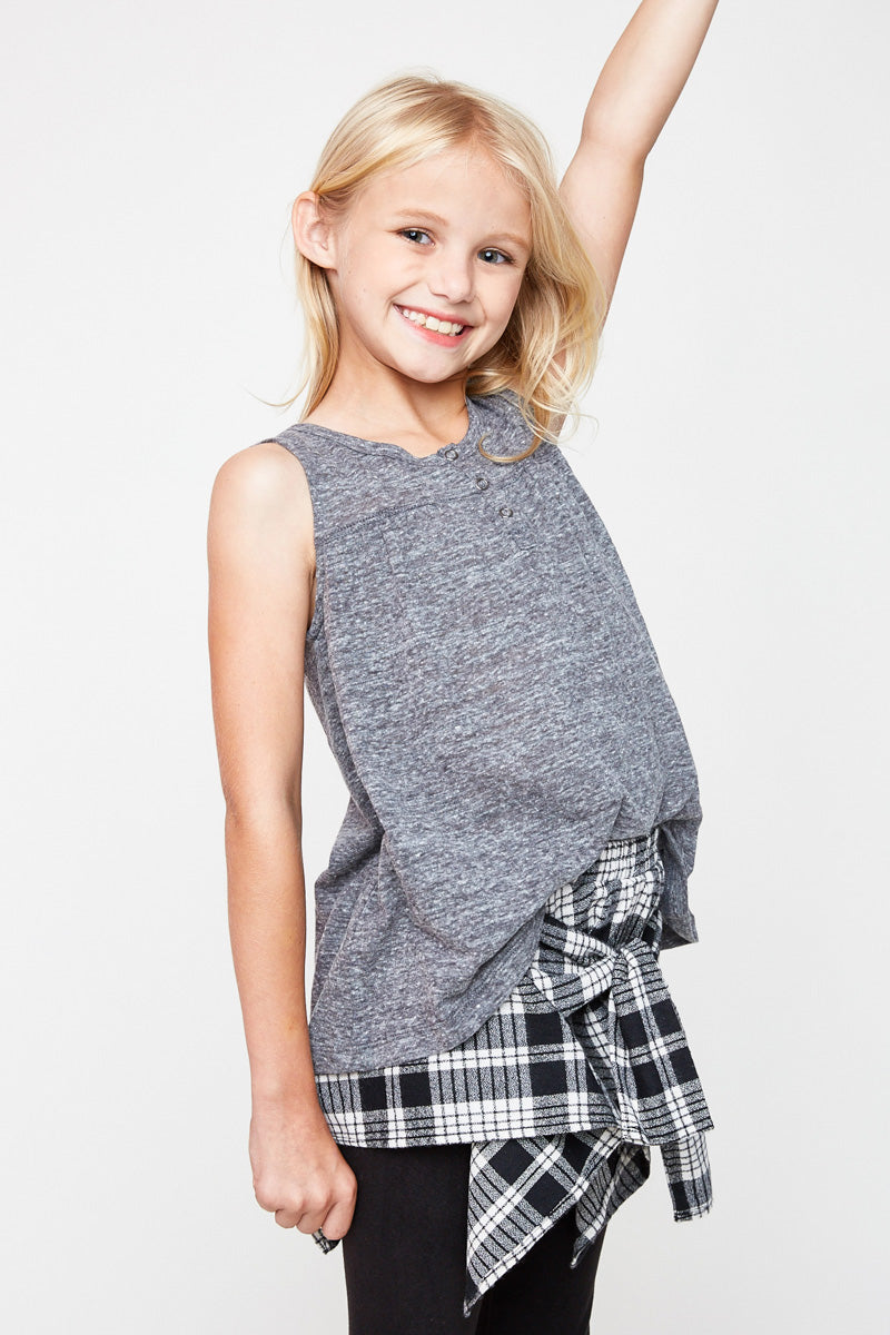 G2306 Charcoal Girls Burnout Button Trim Tank Top Side