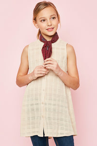G3231 NATURAL Sleeveless Button-Up Dress Alternate Angle