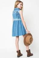 G3277 LT DENIM Polka Dot Denim Dress Alternate Front