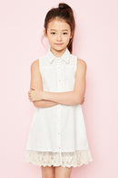 G3278 Off White Girls Collared Shirt Dress Front