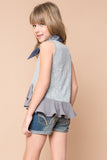 G3288 Silver Girls Sleeveless Round Neck Ruffled Tank Back