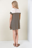 G3302 Mocha Girls Jersey Lace Dress Back