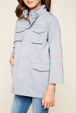 G3311 DOVE Embroidered Cargo Jacket Front Detail