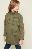 G3311 OLIVE Embroidered Cargo Jacket Front