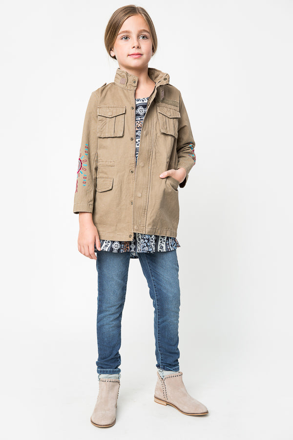 G3311 TAUPE-Embroidered Cargo Jacket Full Body