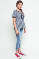 G3325 Dark Denim Girls Woven Tunic Top Side