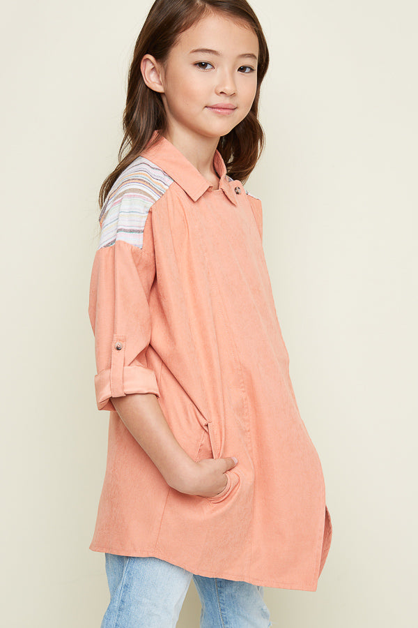 G3404 PEACH Moto Trench Coat Side