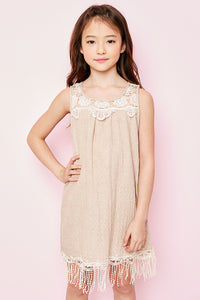 G3458 Latte Girls Bib Lace Tank Dress Front
