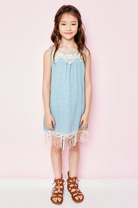 G3458 Seafoam Girls Bib Lace Tank Dress Front