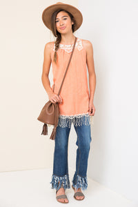 G3458 Tangerine Girls Bib Lace Tank Dress Front