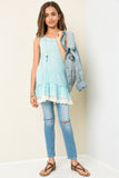 G3478 Teal Ruffled Lace Tank Full Body