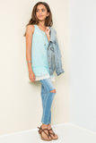 G3478 Teal Ruffled Lace Tank Pose