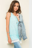 G3478 Teal Ruffled Lace Tank Side