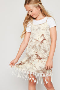 G3482 Taupe Girls Tie-Dye Tank Dress Front