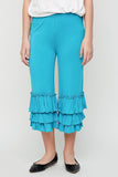 G3524 TEAL Ruffled Capri Pant Front