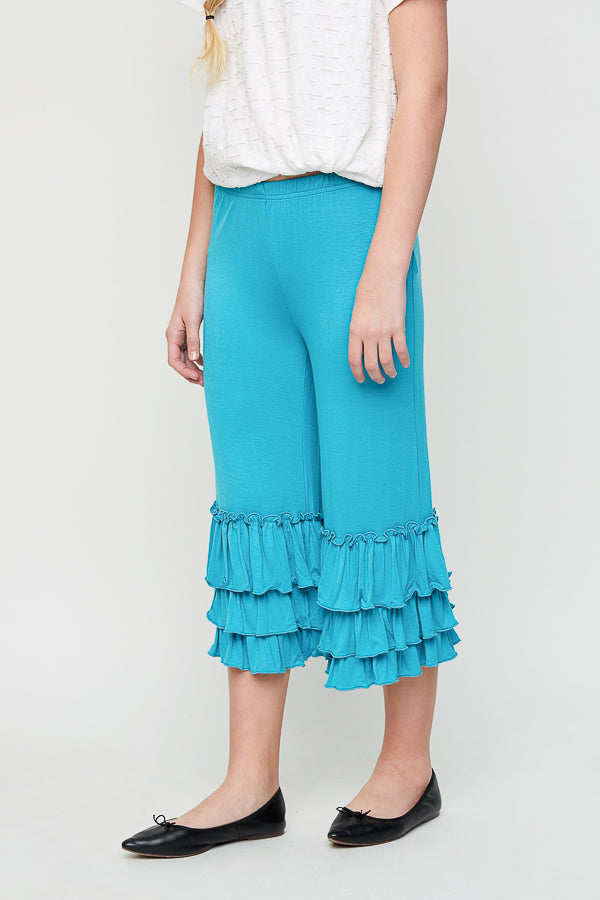 G3524 TEAL Ruffled Capri Pant Alternate Angle