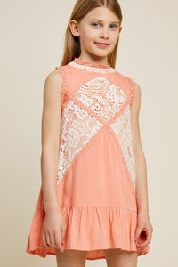 G3534-SILVER Sleeveless Mini Lace Tunic Back