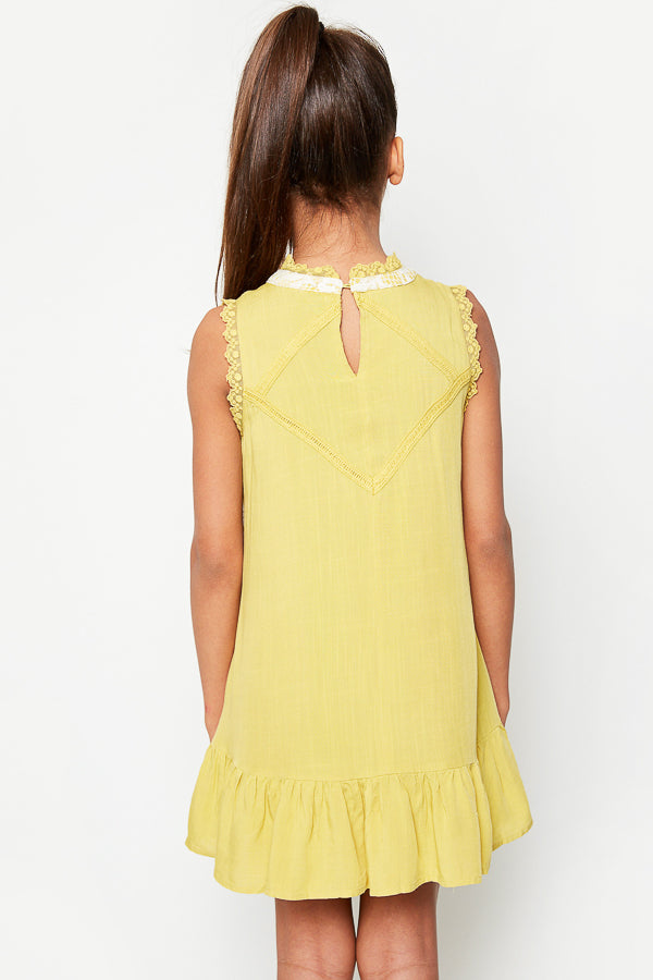 G3534 MUSTARD Sleeveless Mini Lace Tunic Back
