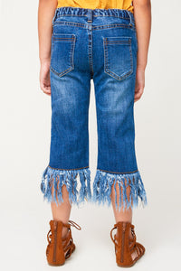 G3544 Mid Denim Girls Frayed Denim Pants Back