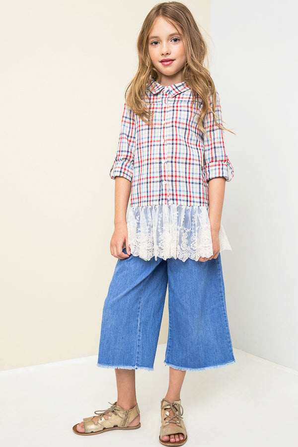 Lace Trim Button Up Shirt