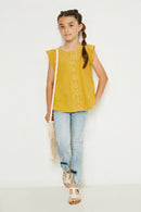G3577 HONEY Crochet Flutter Sleeve Top Front